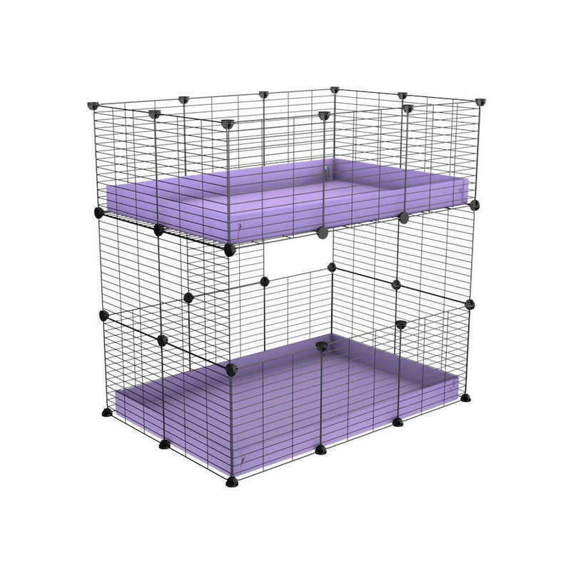 Une kavee cage double deux etages 3x2 pour cochons d'inde avec coroplast violet et grilles avec petits trous