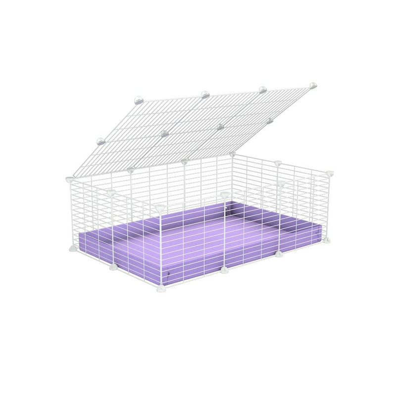 une kavee cage 3x2 pas chere cochons d'inde avec couvercle coroplast violet lilas et grilles blanches avec barreaux etroits