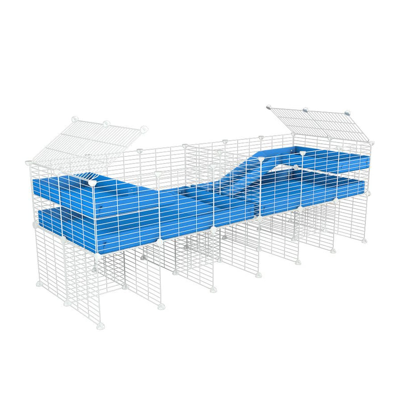 une cavy cage blanche 6x2 stand loft avec separation pour cochons d'inde qui se battent ou en quarantaine avec coroplast bleu kavee