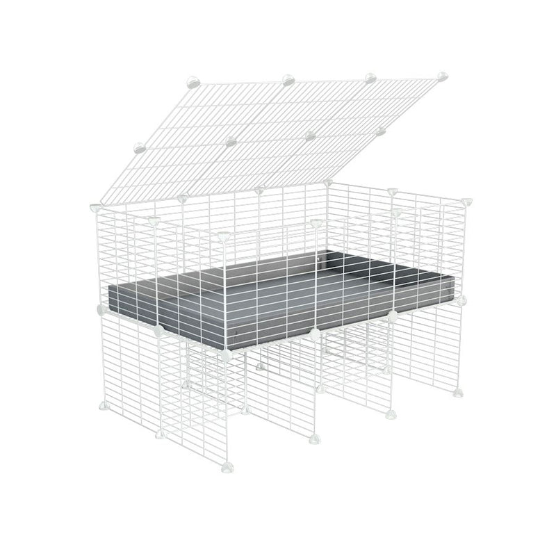 une cavy cage 3x2 pour cochons d'inde avec rehausseur couvercle correx gris et grilles blanches fines de kavee france