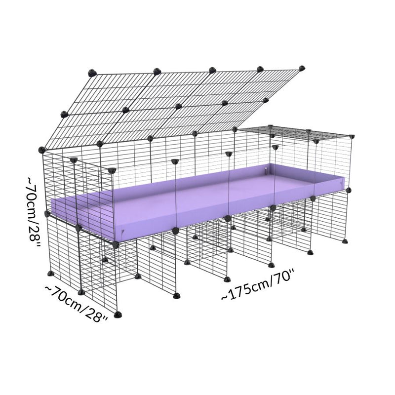 Dimension d'une cavy cage 5x2 avec panneaux transparents en plexiglass pour cochons d'inde avec rehausseur couvercle correx violet lilas et grilles fines de kavee france