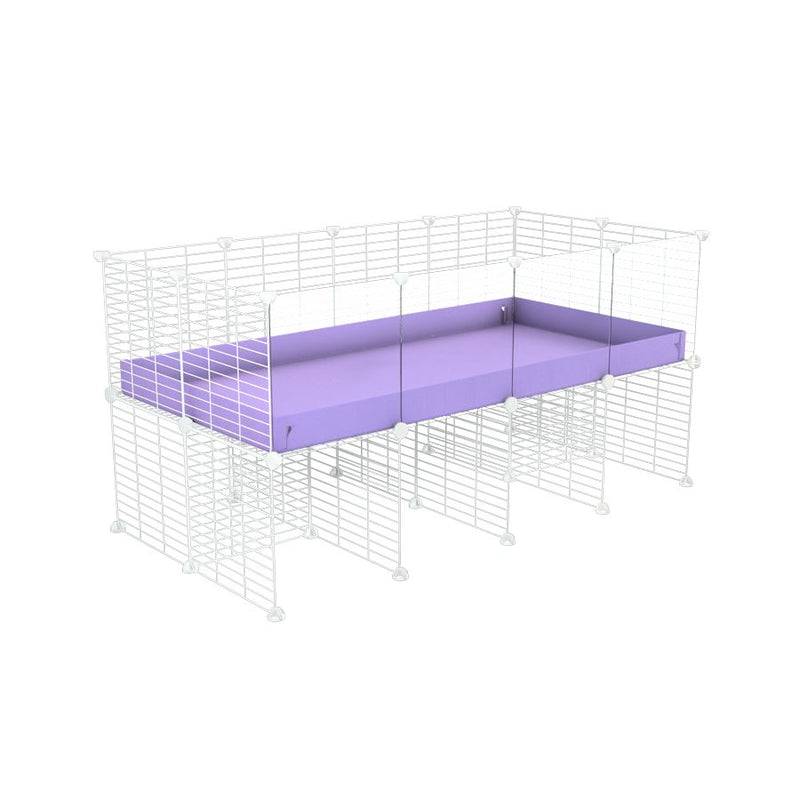 une cavy cage C&C 4x2 avec panneaux transparents en plexiglass  pour cobayes cochons d'inde avec rehausseur correx violet lilas et grilles blanches fines de kavee