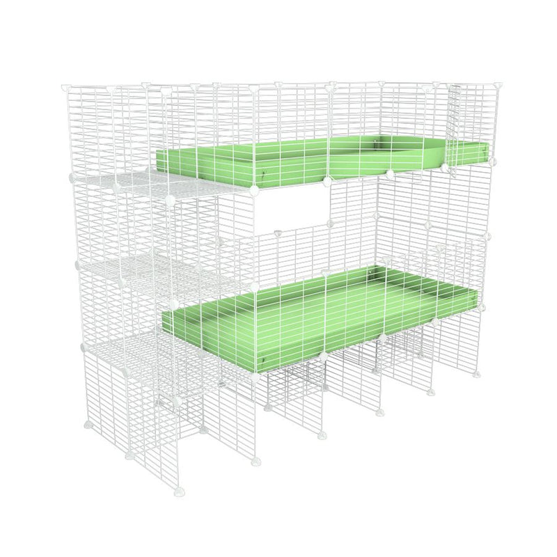 Une cavy cage double blanche deux etages 4x2 pour cochons d'inde avec etageres et stand coroplast vert Kavee