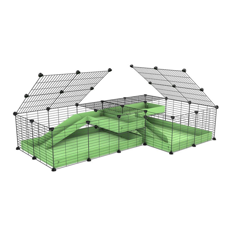 une cavy cage 6x2 en L avec loft avec couvercle et separation pour cochons d'inde qui se battent ou en quarantaine avec coroplast vert kavee