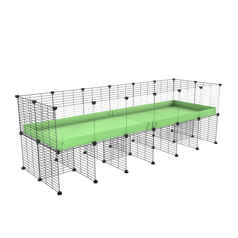 une cavy cage C&C 6x2 avec panneaux transparents en plexiglass pour cobayes cochons d'inde avec rehausseur correx vert pastel et grilles fines de kavee france