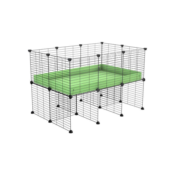 une cavy cage C&C 3x2 pour cobayes cochons d'inde avec rehausseur correx vert pistache et grilles fines de kavee france