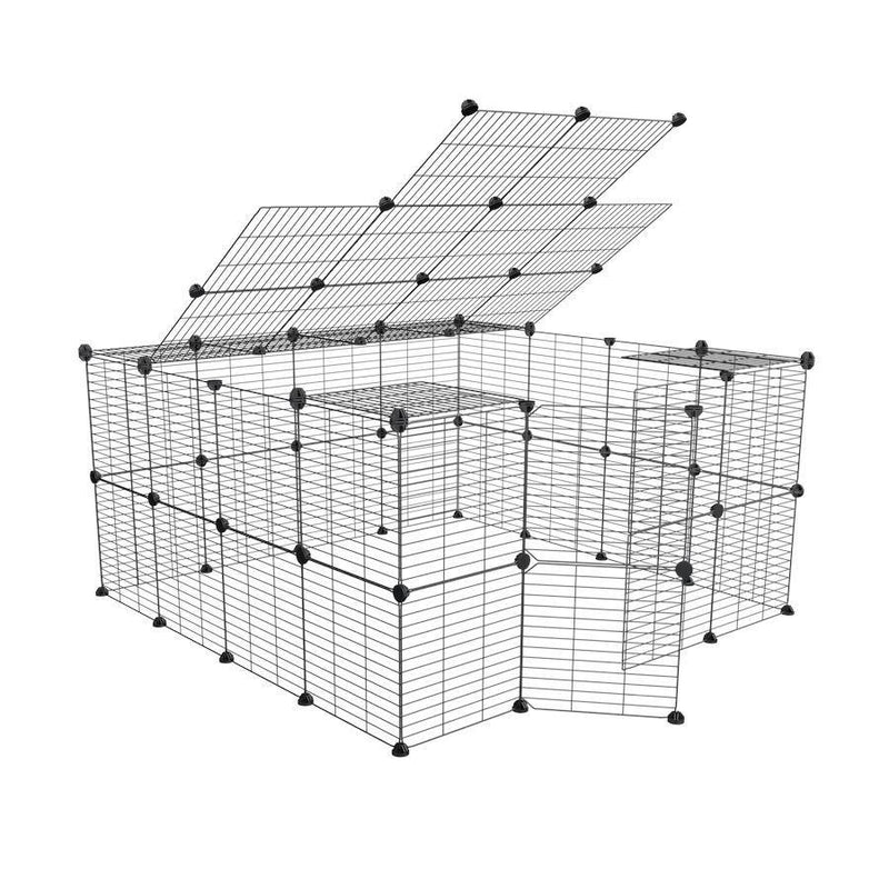 Un enclos haut cavy cage modulaire 4x4 exterieur avec couvercle avec grilles fines pour lapins ou cochons d'inde de kavee 