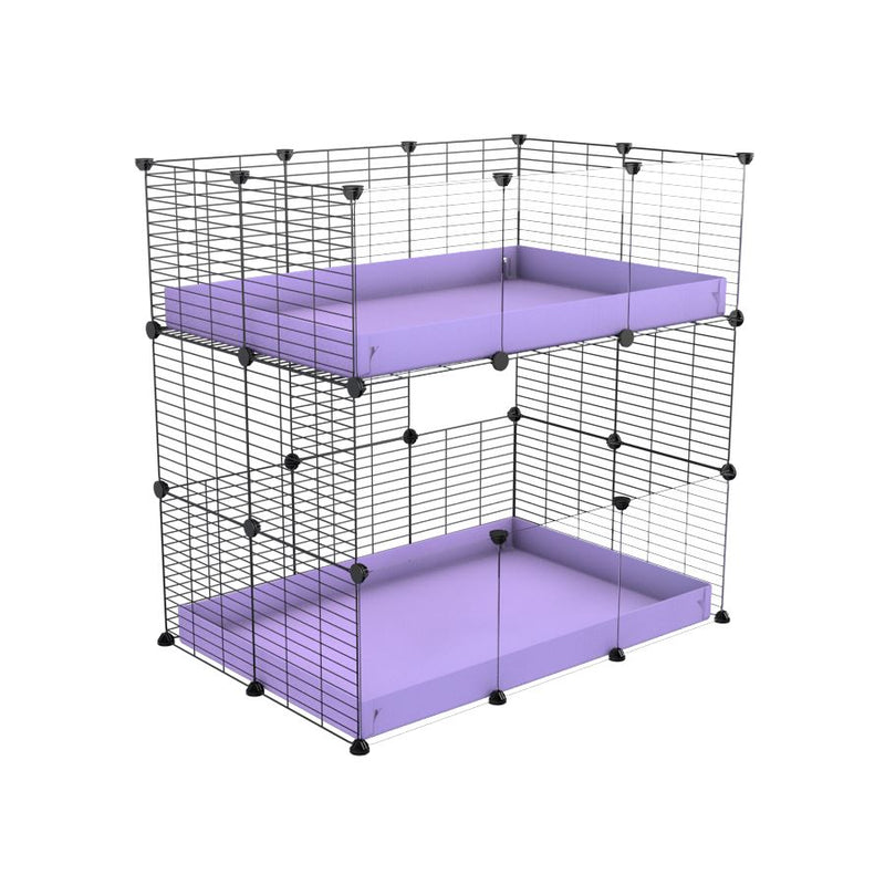 Une kavee cage double deux etages 3x2  avec panneaux transparents en plexiglass pour cochons d'inde avec coroplast violet et grilles avec petits trous