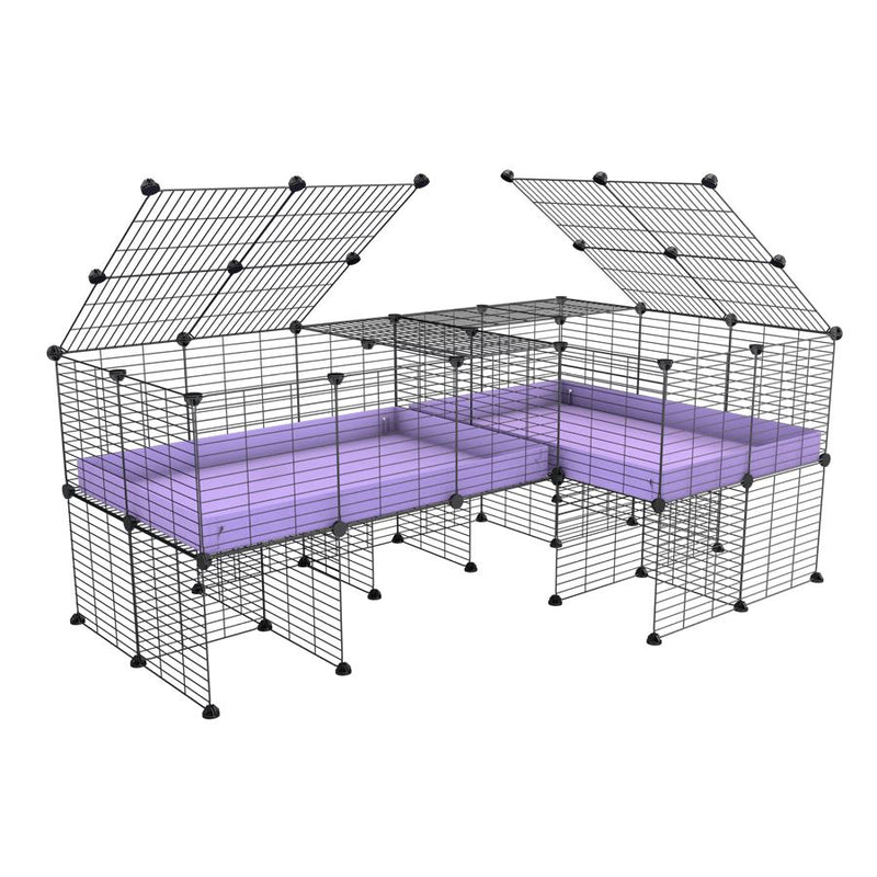 une cavy cage 6x2 en L avec stand avec couvercle et separation pour cochons d'inde qui se battent ou en quarantaine avec coroplast lilas violet kavee