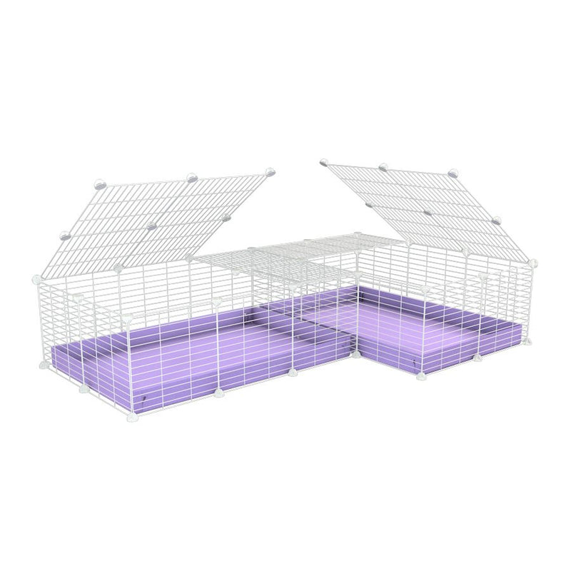une cavy cage blanche 6x2 en L avec couvercle et separation pour cochons d'inde qui se battent ou en quarantaine avec coroplast lilas violet kavee