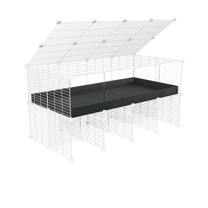 une cavy cage 4x2 avec panneaux transparents en plexiglass  pour cochons d'inde avec rehausseur couvercle correx noir et grilles blanches fines de kavee france