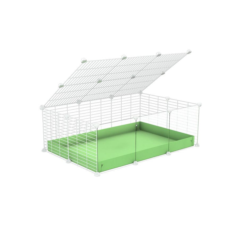 une cavy cage 3x2 pas chere cochons d'inde avec panneaux transparents en plexiglass avec couvercle coroplast vert et grilles blanches avec barreaux etroits de kavee