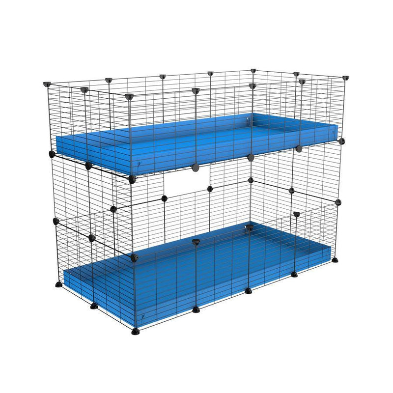 Une kavee cage double deux etages 4x2 pour cochons d'inde avec coroplast bleu et grilles sans danger pour bebes