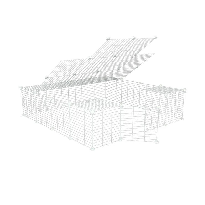 Un enclos kavee cage modulable 4x4 exterieur avec couvercle et grilles blanches a maillage etroit pour lapins ou cochons d'inde