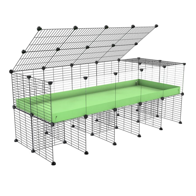une cavy cage 5x2 avec panneaux transparents en plexiglass pour cochons d'inde avec rehausseur couvercle correx vert pistache et grilles fines de kavee france