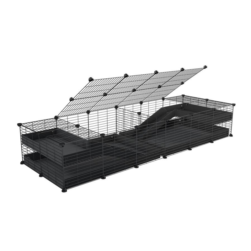 une cavy cage 6x2 loft avec couvercle et separation pour cochons d'inde qui se battent ou en quarantaine avec coroplast noir kavee
