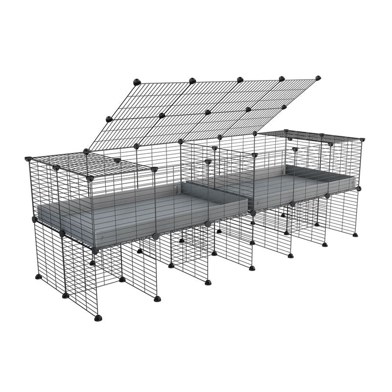 une cavy cage 6x2 stand avec couvercle et separation pour cochons d'inde qui se battent ou en quarantaine avec coroplast gris kavee