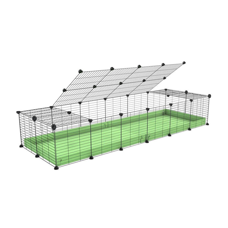 une cavy cage 6x2 pour cochons d'inde avec couvercle coroplast vert pistache et grilles avec barreaux etroits de kavee