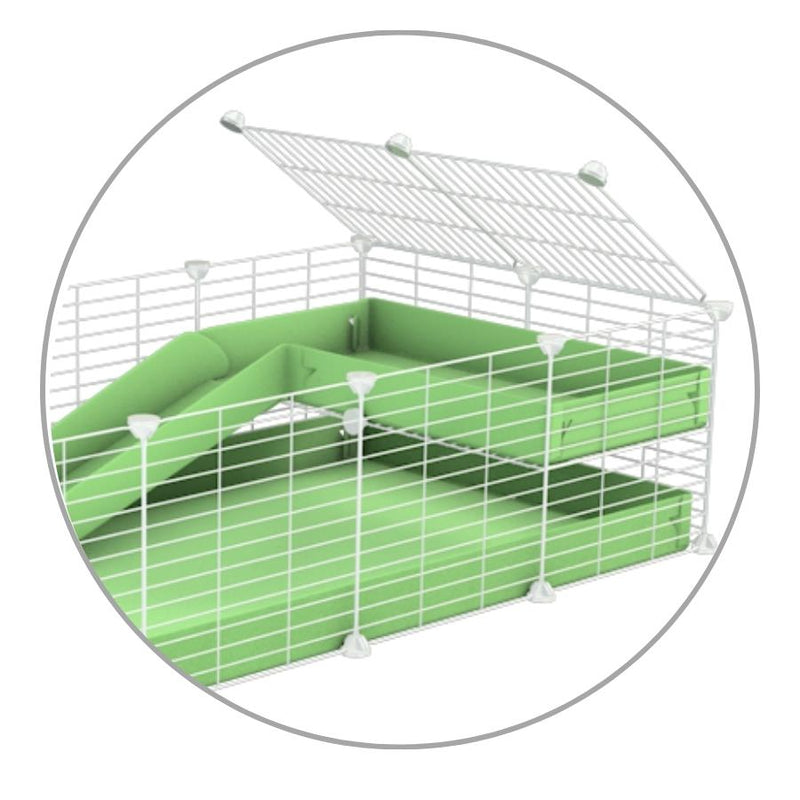 Un kit pour ajouter une rampe et un loft 2x1 a sa cavy cage kavee avec coroplast vert et grilles blanches sans danger