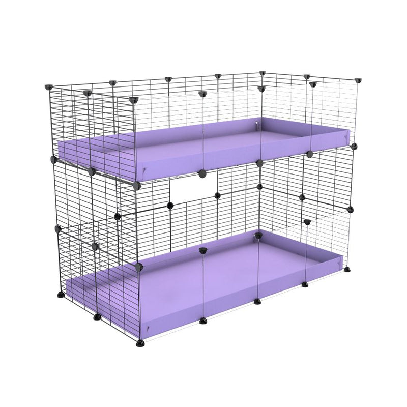 Une kavee cage double deux etages 4x2  avec panneaux transparents en plexiglass  pour cochons d'inde avec coroplast violet et grilles sans danger pour bebes