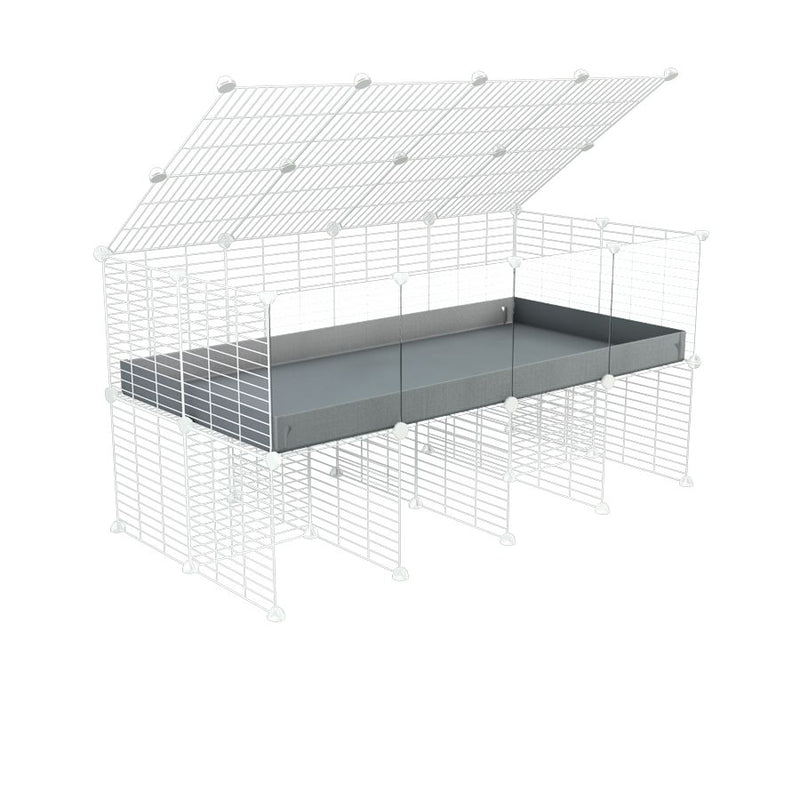 une cavy cage 4x2 avec panneaux transparents en plexiglass  pour cochons d'inde avec rehausseur couvercle correx gris et grilles blanches fines de kavee france