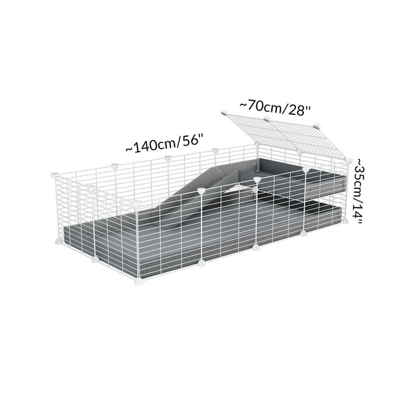 Dimensions d'une cavy C&C cage 4x2 pour cochons d'inde avec une rampe un loft un couvercle un coroplast gris et grilles blanches