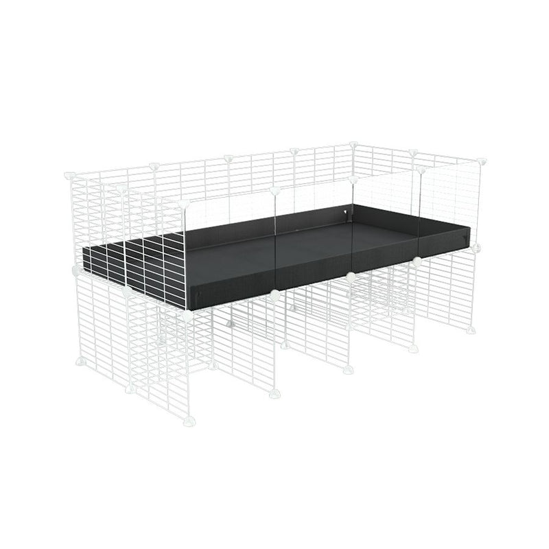 une cavy cage C&C 4x2 avec panneaux transparents en plexiglass  pour cobayes cochons d'inde avec rehausseur correx noir et grilles blanches fines de kavee
