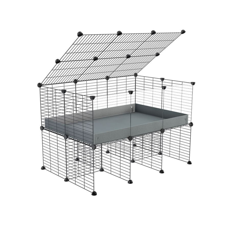 une cavy cage 3x2 pour cochons d'inde  avec panneaux transparents en plexiglass avec rehausseur couvercle correx gris et grilles fines de kavee france