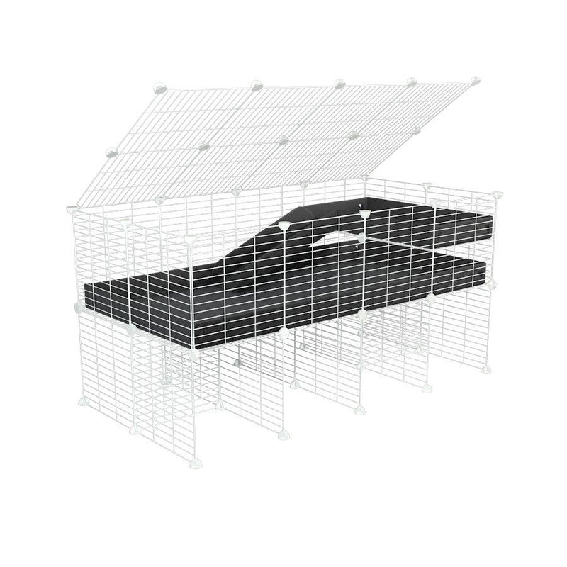 une cavy cage 4x2 pour cochons d'inde avec rehausseur couvercle loft rampe coroplast noir et grilles blanches kavee