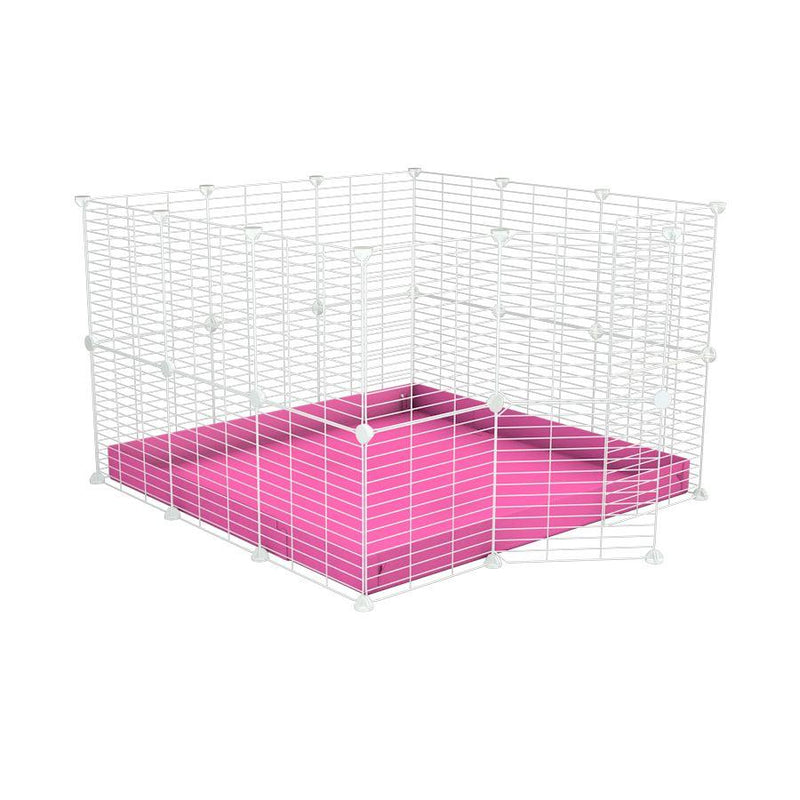 Une cavy cage C&C pour lapin 3x3 avec grilles blanches maillage fin correx rose de kavee france