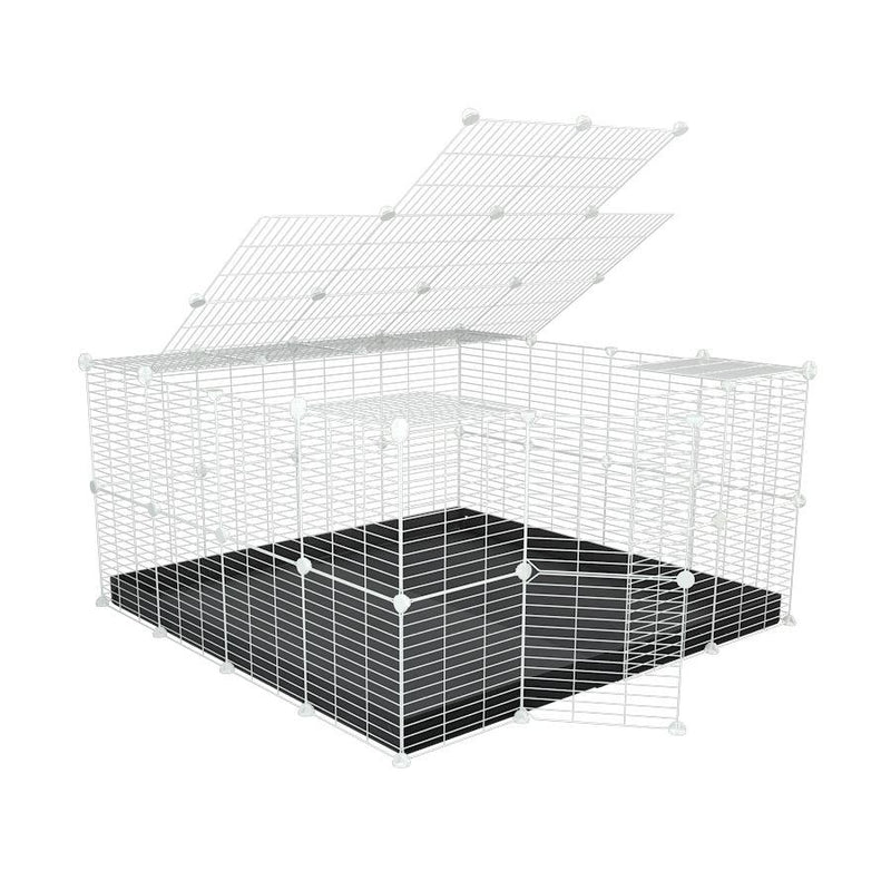 Une cavy cage modulaire pour lapin 4x4 avec toit grilles blanches fines petits trous coroplast noir de kavee france