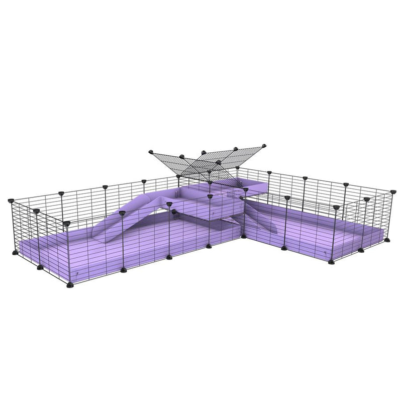 une cavy cage 8x2 de coin avec loft avec separation pour cochons d'inde qui se battent ou en quarantaine avec coroplast lilas violet kavee