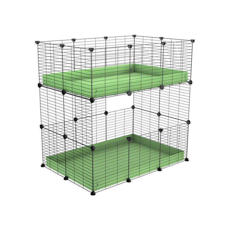 Une kavee cage double deux etages 3x2 pour cochons d'inde avec coroplast vert pistache et grilles avec petits trous