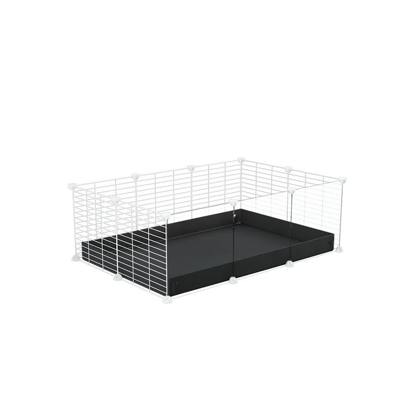 une cavy cage pas cher 3x2 avec panneaux transparents en plexiglasspour cochons d'inde avec coroplast noir et grilles blanches fines kavee
