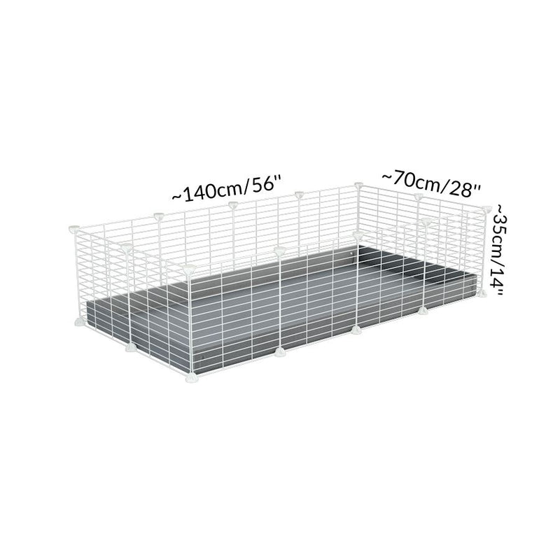 Dimensions d'une cavy cage 4x2 pour cochons d'inde avec couvercle coroplast gris et grilles blanches avec barreaux etroits de kavee