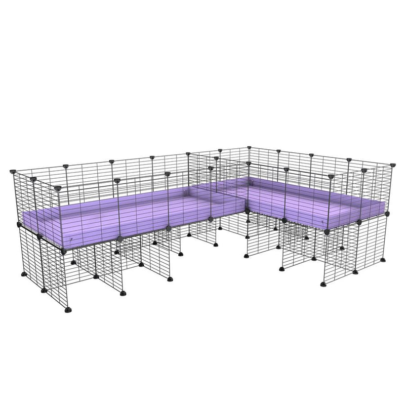 une cavy cage 8x2 en L avec stand avec separation pour cochons d'inde qui se battent ou en quarantaine avec coroplast lilas violet kavee