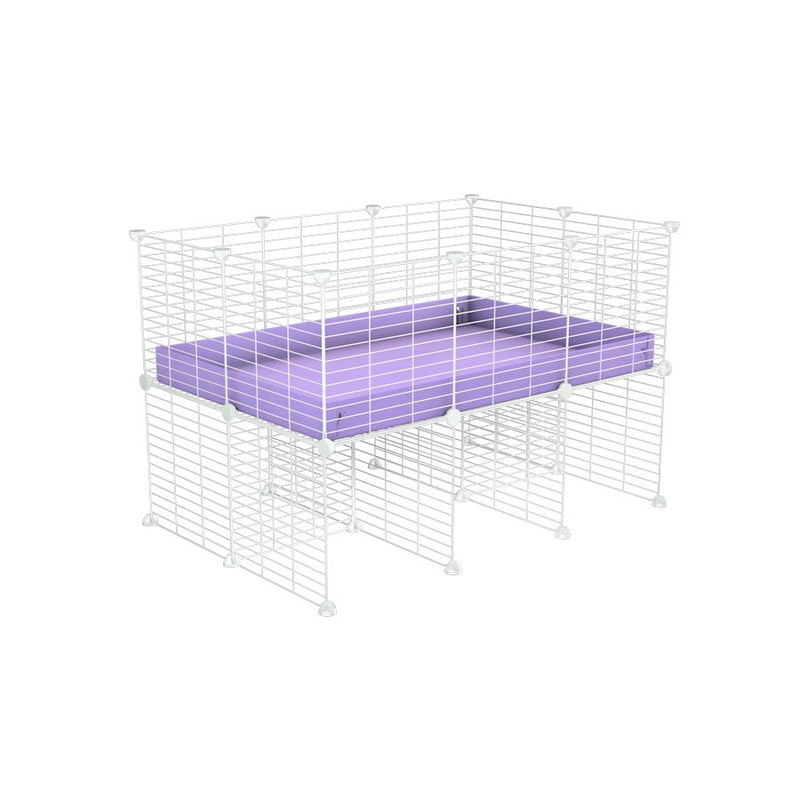 une kavee cage C&C 3x2 pour cobayes cochons d'inde avec rehausseur correx violet lilas et grilles blanches fines