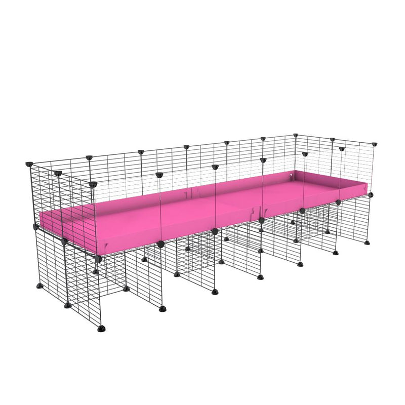 une cavy cage C&C 6x2 avec panneaux transparents en plexiglass pour cobayes cochons d'inde avec rehausseur correx rose et grilles fines de kavee france