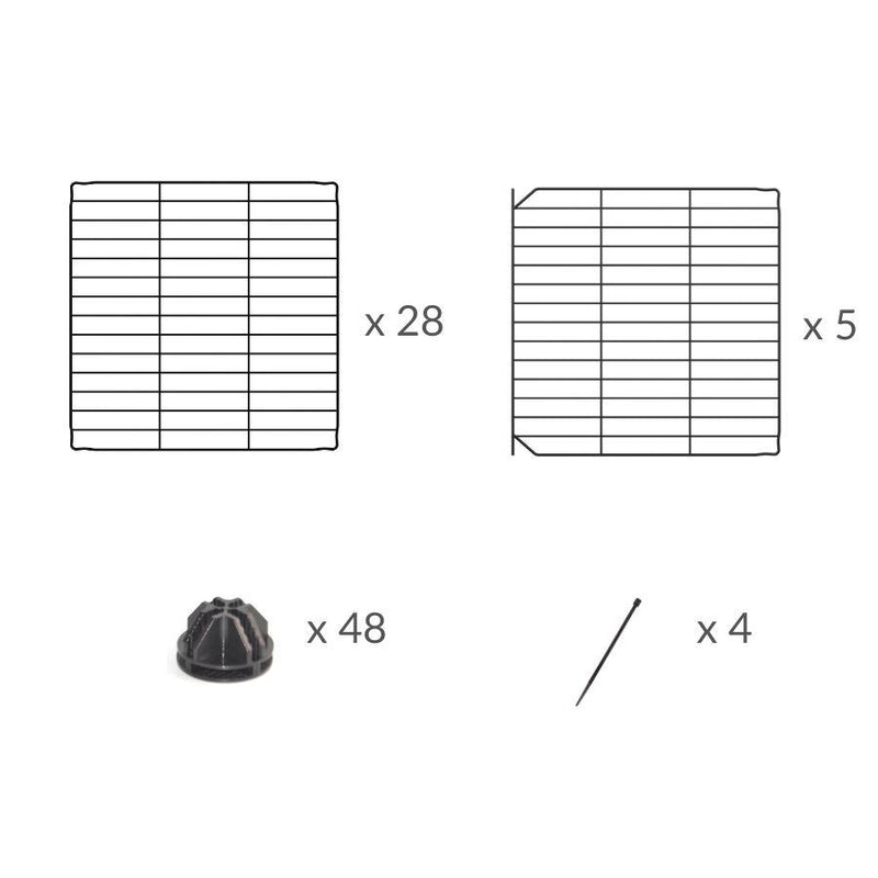 composition d'Un enclos cavy cage modulable 3x3 exterieur avec couvercle avec grilles fines pour lapins ou cochons d'inde de kavee 