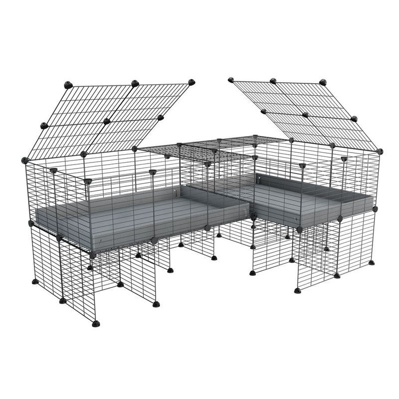 une cavy cage 6x2 en L avec stand avec couvercle et separation pour cochons d'inde qui se battent ou en quarantaine avec coroplast gris kavee