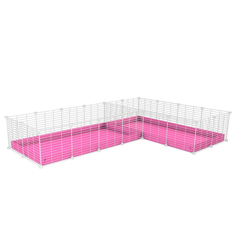 une cavy cage blanche 8x2 en L avec separation pour cochons d'inde qui se battent ou en quarantaine avec coroplast rose kavee