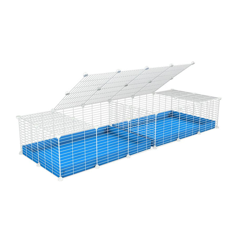 une cavy cage blanche 6x2 avec couvercle et separation pour cochons d'inde qui se battent ou en quarantaine avec coroplast bleu kavee