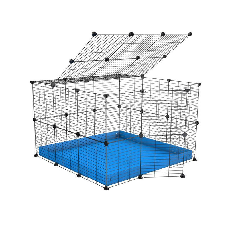 Une cavy cage C&C pour lapin 3x3 avec couvercle et grilles maillage fin correx bleu de kavee france