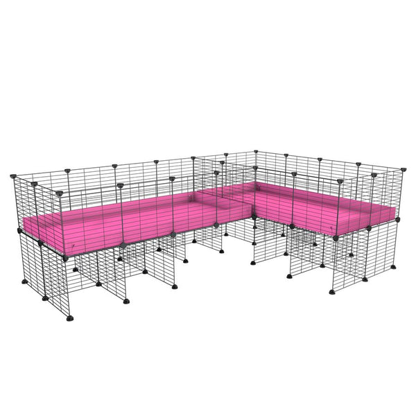 une cavy cage 8x2 en L avec stand avec separation pour cochons d'inde qui se battent ou en quarantaine avec coroplast rose kavee