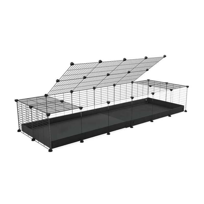 une cavy cage 6x2 pour cochons d'inde avec panneaux transparents en plexiglass avec couvercle coroplast noir et grilles avec barreaux etroits de kavee