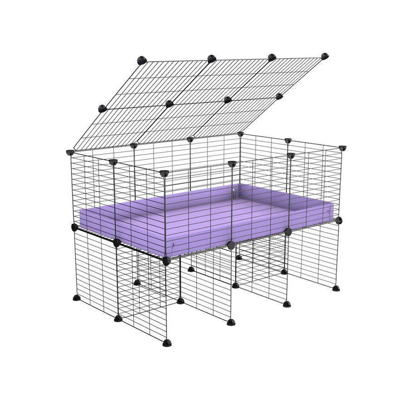 une cavy cage 3x2 pour cochons d'inde avec rehausseur couvercle correx violet lilas et grilles fines de kavee france
