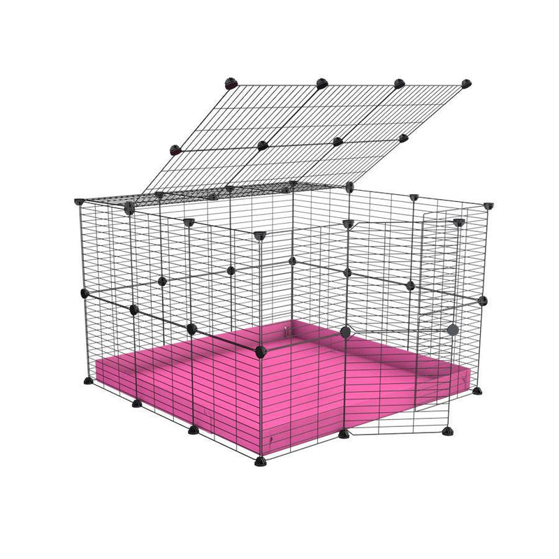 Une cavy cage C&C pour lapin 3x3 avec couvercle et grilles maillage fin correx rose de kavee france