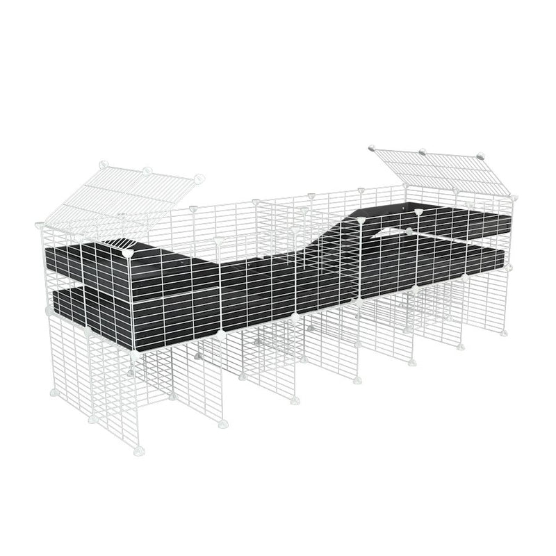 une cavy cage blanche 6x2 stand loft avec separation pour cochons d'inde qui se battent ou en quarantaine avec coroplast noir kavee