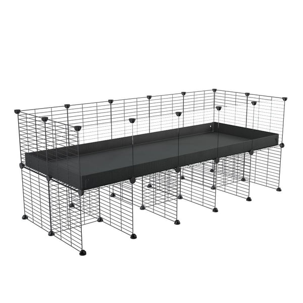 une cavy cage C&C 5x2 pour cobayes cochons d'inde avec rehausseur correx noir et grilles fines et panneaux transparents en plexiglass de kavee france