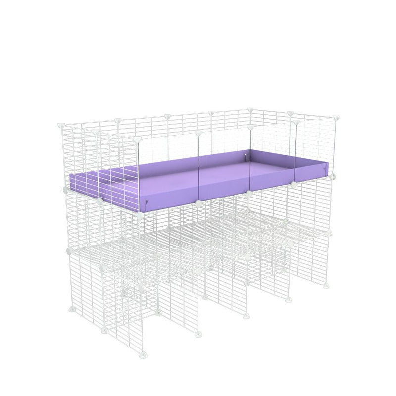 une cavy cage 4x2 pour cochons d'inde avec panneaux transparents en plexiglass avec double rehausseur correx violet lilas et grilles blanches a petits trous de kavee france
